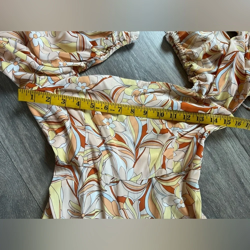 L*Space Bahia Balloon Sleeve Bohemian Cream & Orange Floral Tiered Maxi Dress XS
